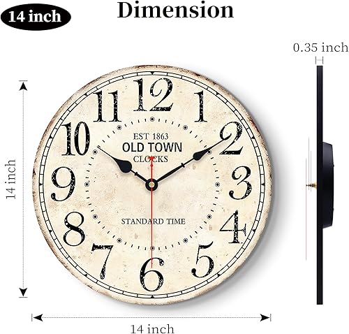 Miniatura 3 de Reloj de pared redondo retro de 14 pulgadas, estilo antiguo, estilo antiguo, funciona con pilas, reloj de pared silencioso para granja, jardín,
