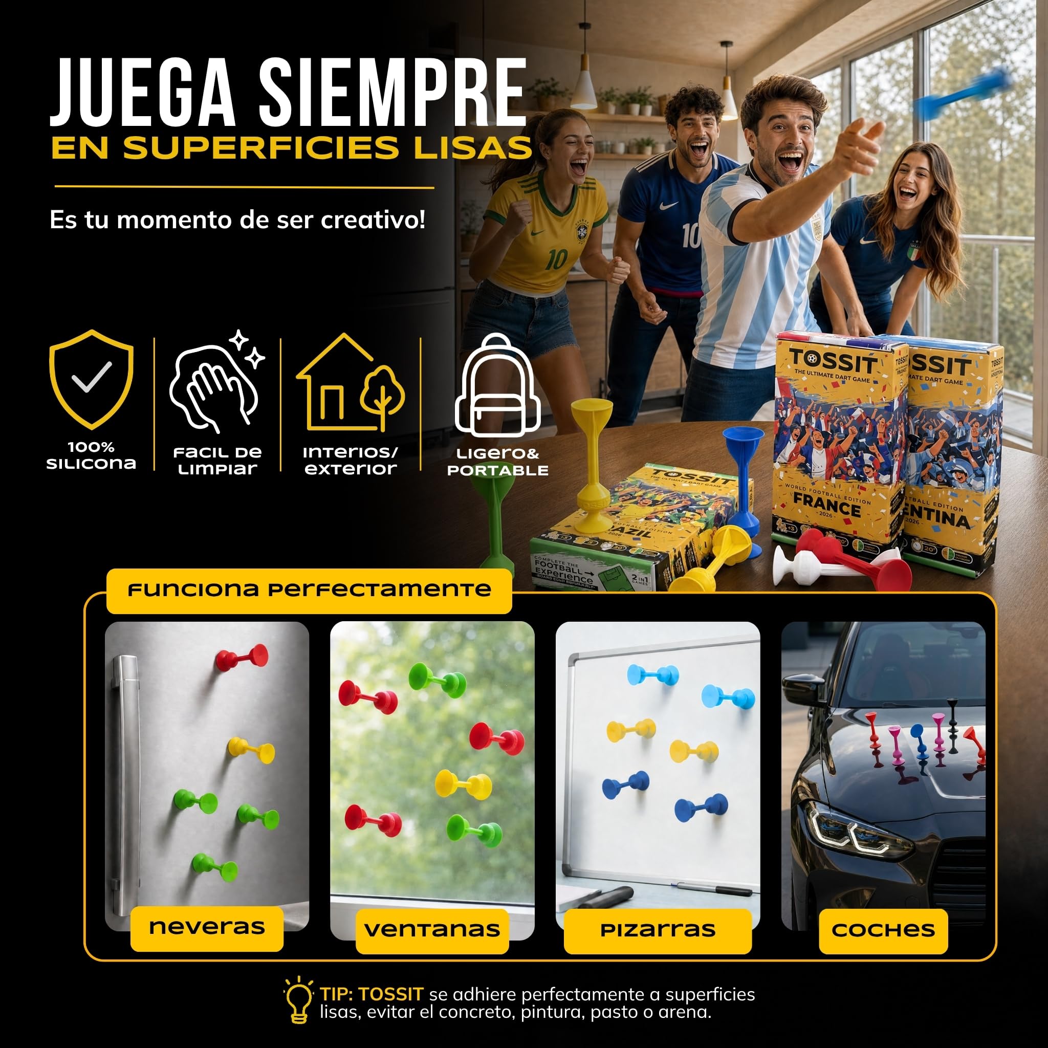 TOSSIT Juego de Dardos con Ventosa, Bocce Interior Exterior, Silicona Resistente, World Football Edition
