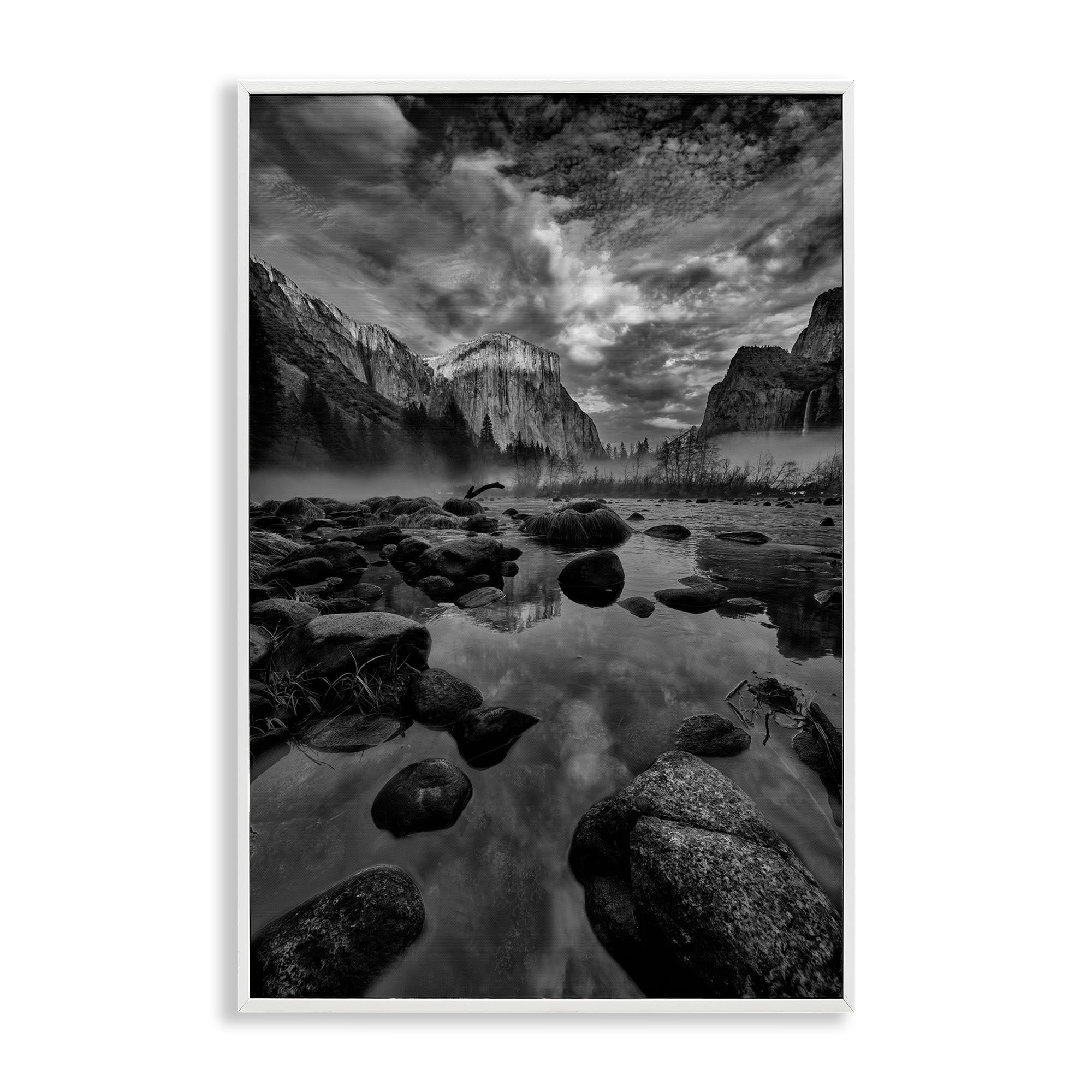 Stupell Industries Coastal White (Textured) Morning In Yosemite Valley Landscape, 16 X 24 Inch Framed Giclée Print