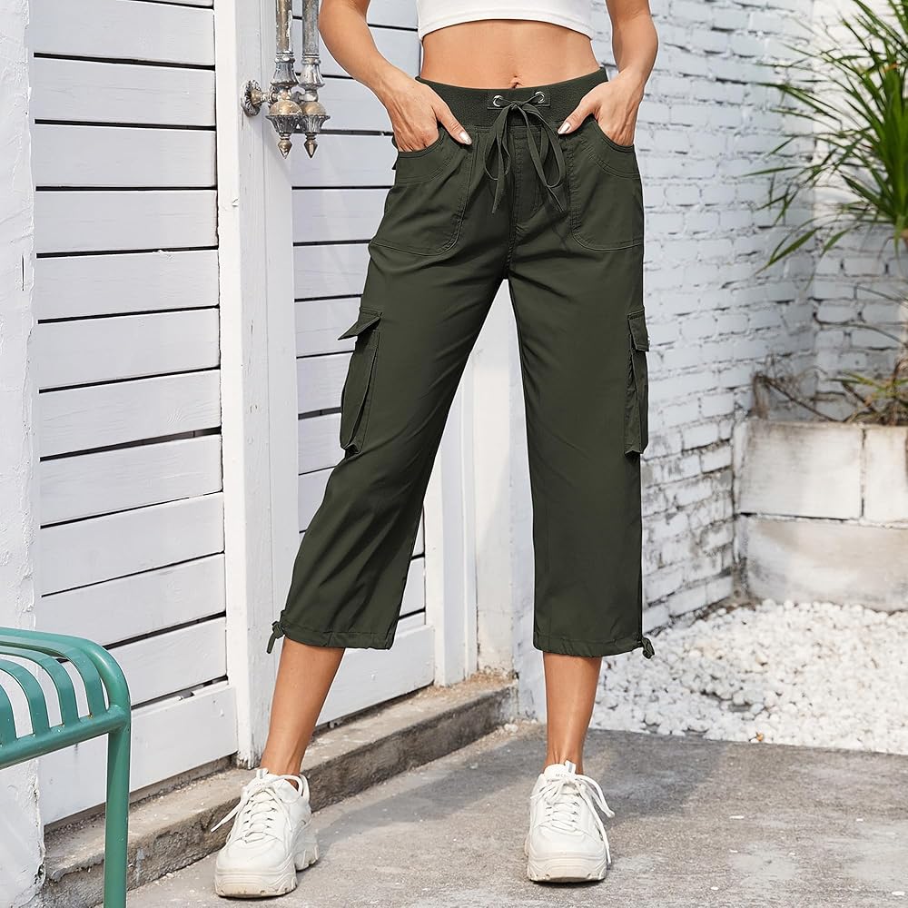 Hormtaer Women Cropped Trousers Cargo Summer Capri Joggers Ladies Pants 3/4  Length Sweatpants Outdoor Casual Hiking Trousers with 6 Pockets (Army  Green, S) : Amazon.co.uk: Fashion