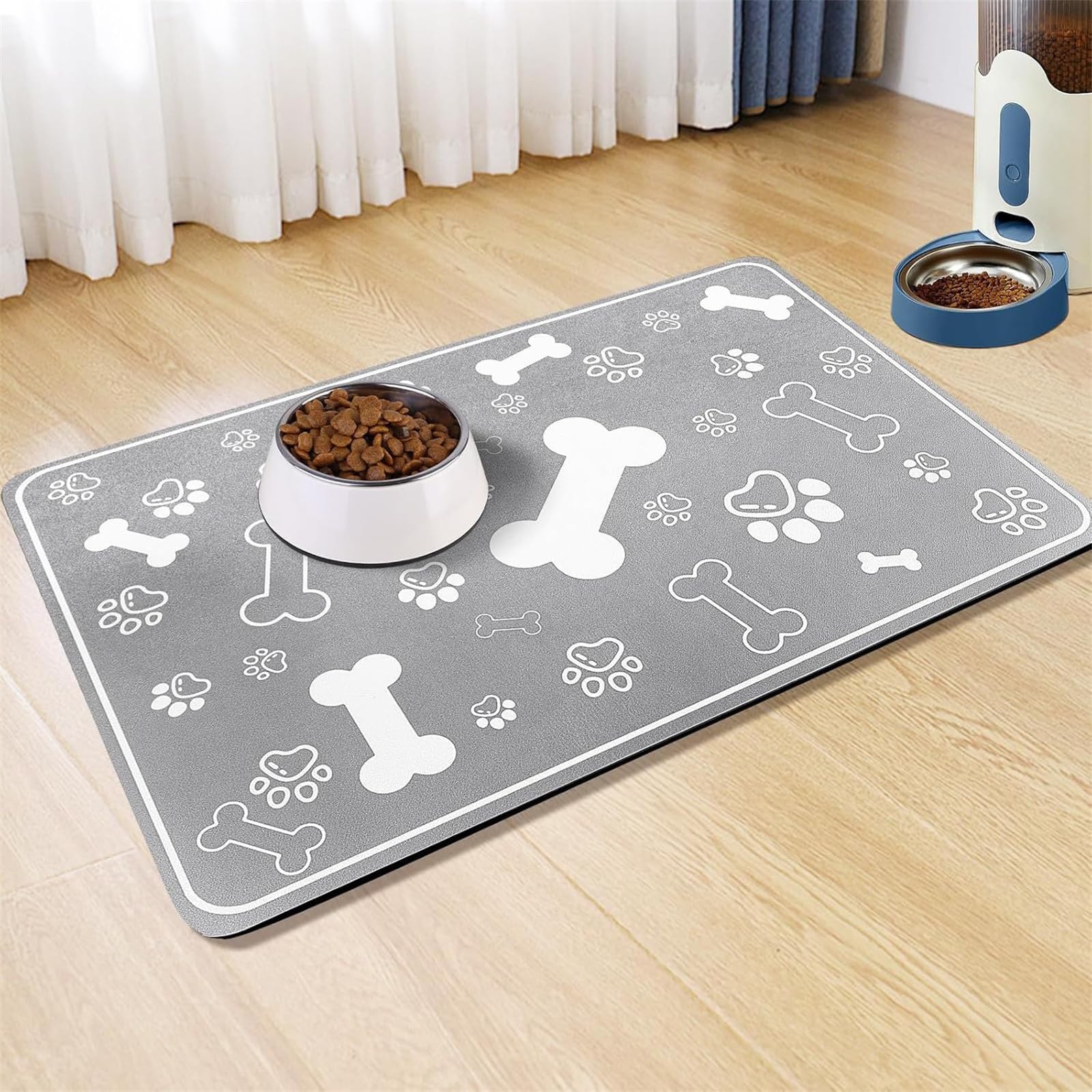 Hixingo Tappetino Ciotola per Cane e Gatto Assorbente, Tappetino Sottociotola per Gatti e Cani Grande Tappetini Lavabile in Diatomite Impermeabile e Antiscivolo (grigio chiaro,80 * 120cm)