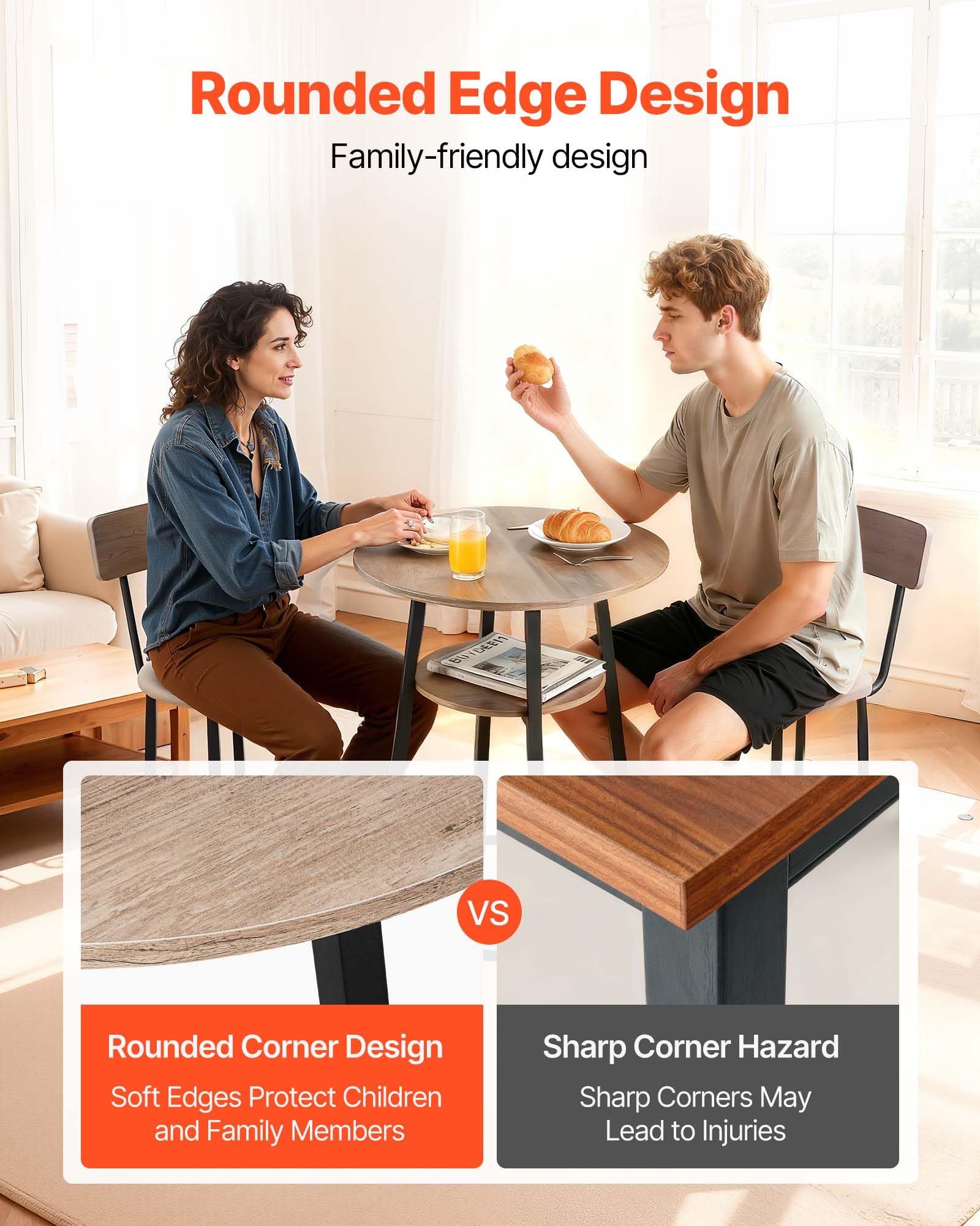 VEVOR Mesa de Bar Redonda con 2 Taburetes 60 x 60 x 91,5 cm, Juego de Mesa Alta para Comedor, Metálica Fuerte Duradera, Estilo Industrial Moderno, para Cocina Salón Bar Estrecho Barra Alta Desayuno