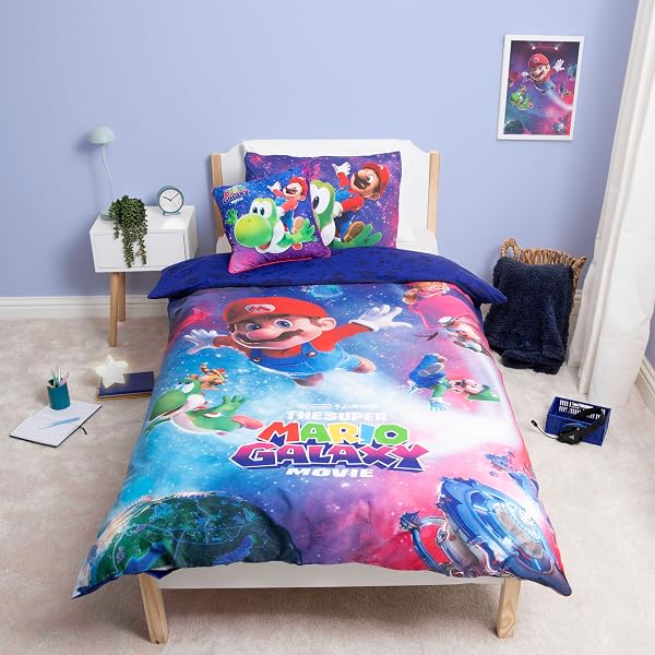 Super Mario Movie 2 Offizielles Einzelbettwäsche-Set | Design „Super“ | Schwarze, beidseitig wendbare Bettwäsche | Offizielles Merchandise mit passendem Kissenbezug | Mehrfarbig - 5