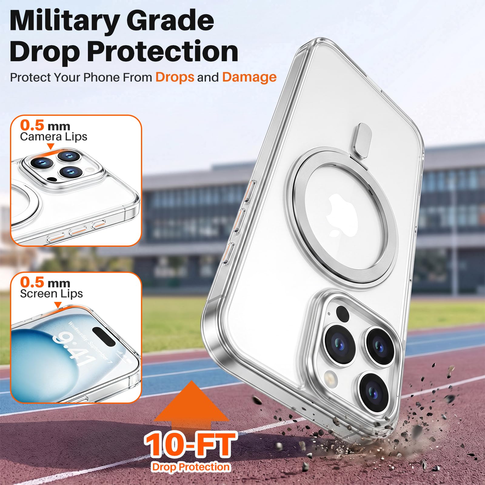 Custodia per telefono compatibile con iPhone 15 Pro con supporto ad | Cavalletto magnetico compatibile con Magsafe, protezione militare contro le cadute, cover sottile in TPU traslucido