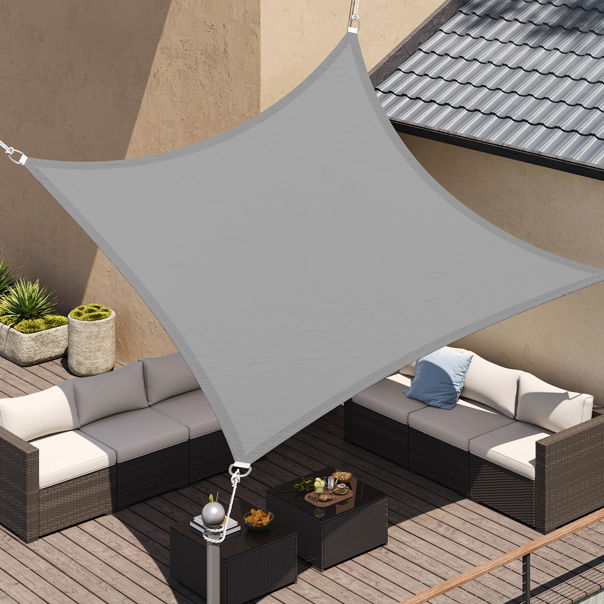 SONGMICS Sonnensegel 3 x 3 m, wasserfest mit PU-Beschichtung, 665 mm Wassersäule, 93% UV-Schutz