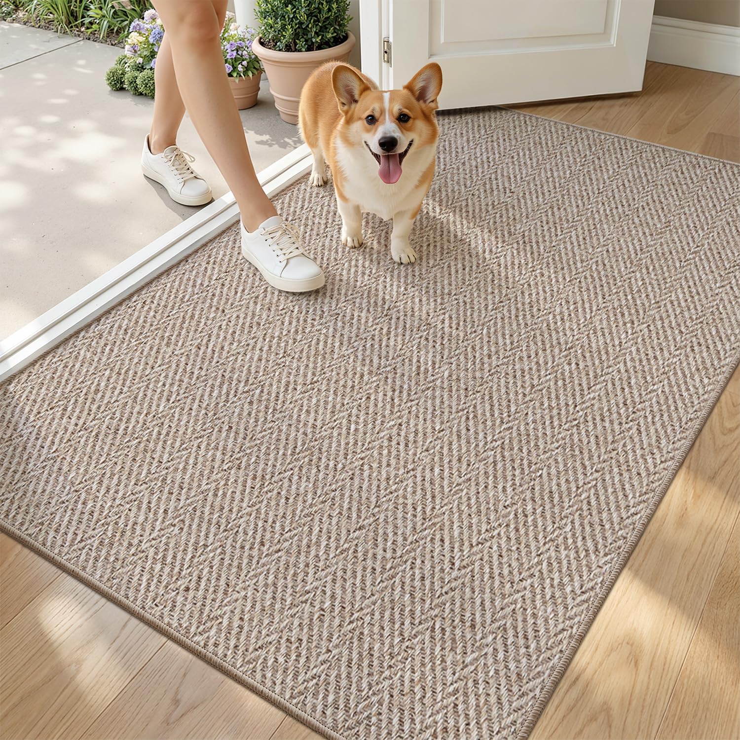 LUMI Ultra Thin Indoor Door Mat 90 x 140 cm, Entrance Doormat, Deep Beige — image 1