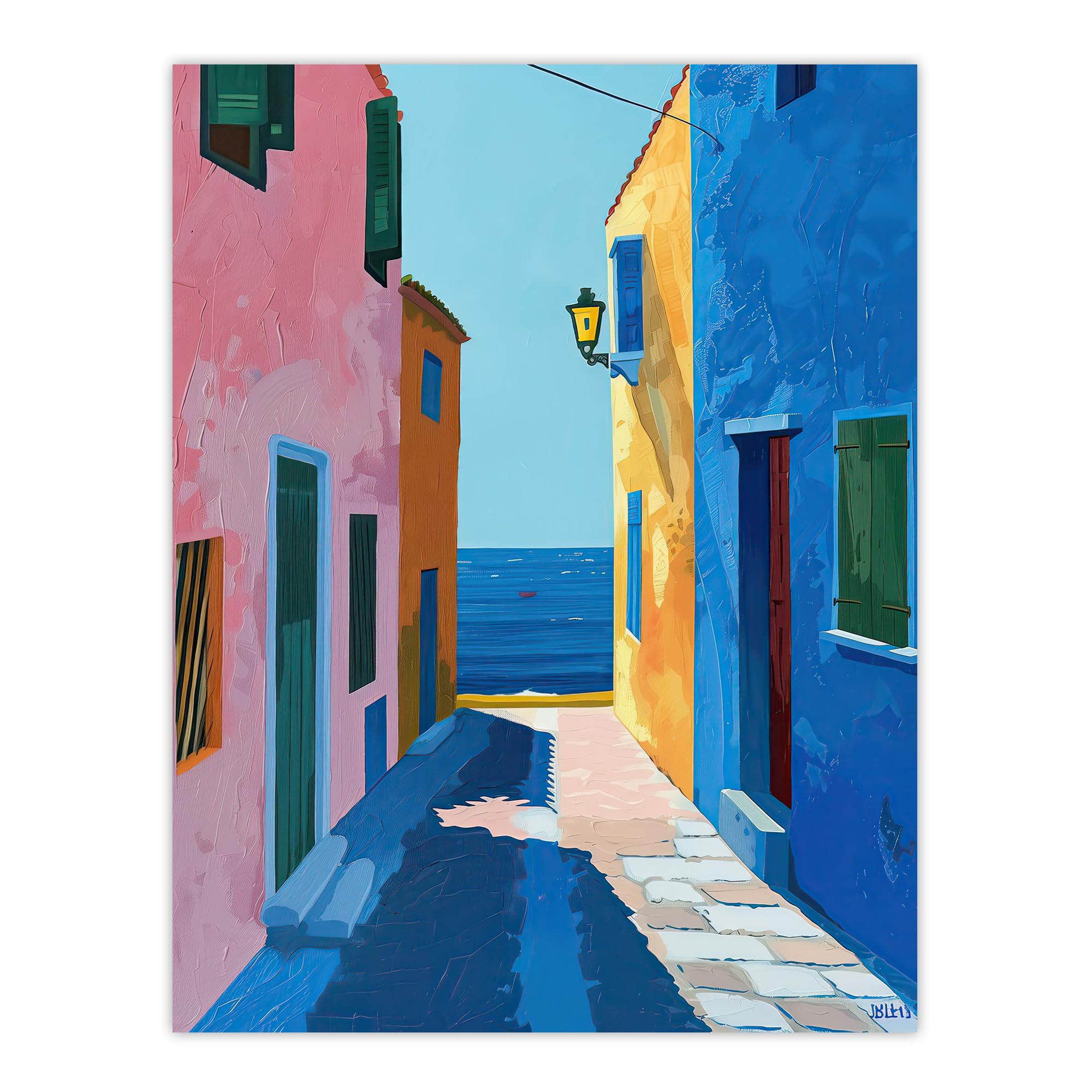 Artery8 Unframed 18X24" Colourful Mediterranean Spanish Coastal Painting Bathroom Toilet Large Wall Art Poster Print Thick Paper 18X24 Inch