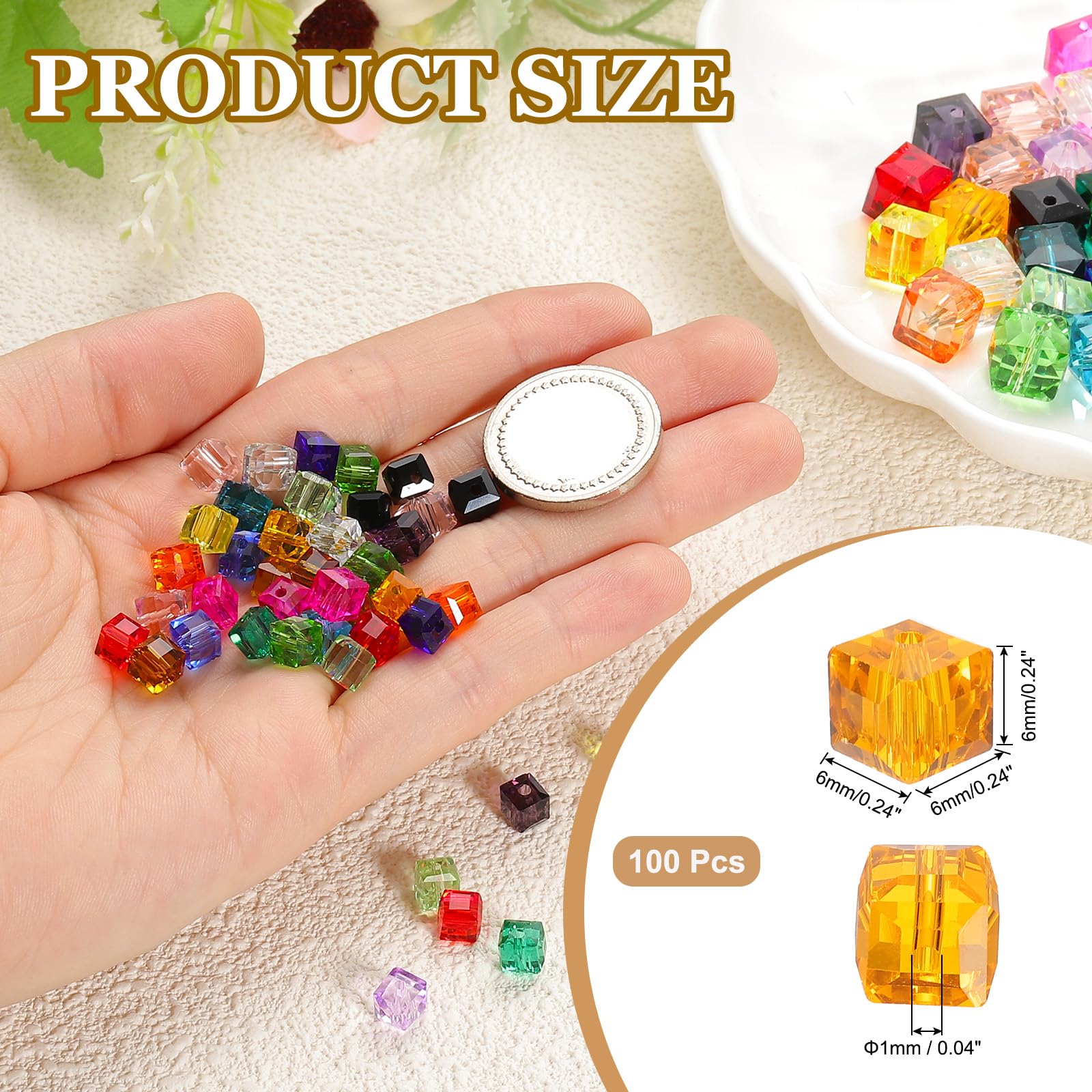 PATIKIL 6mm Crystal Glass Cube Beads - Image 2