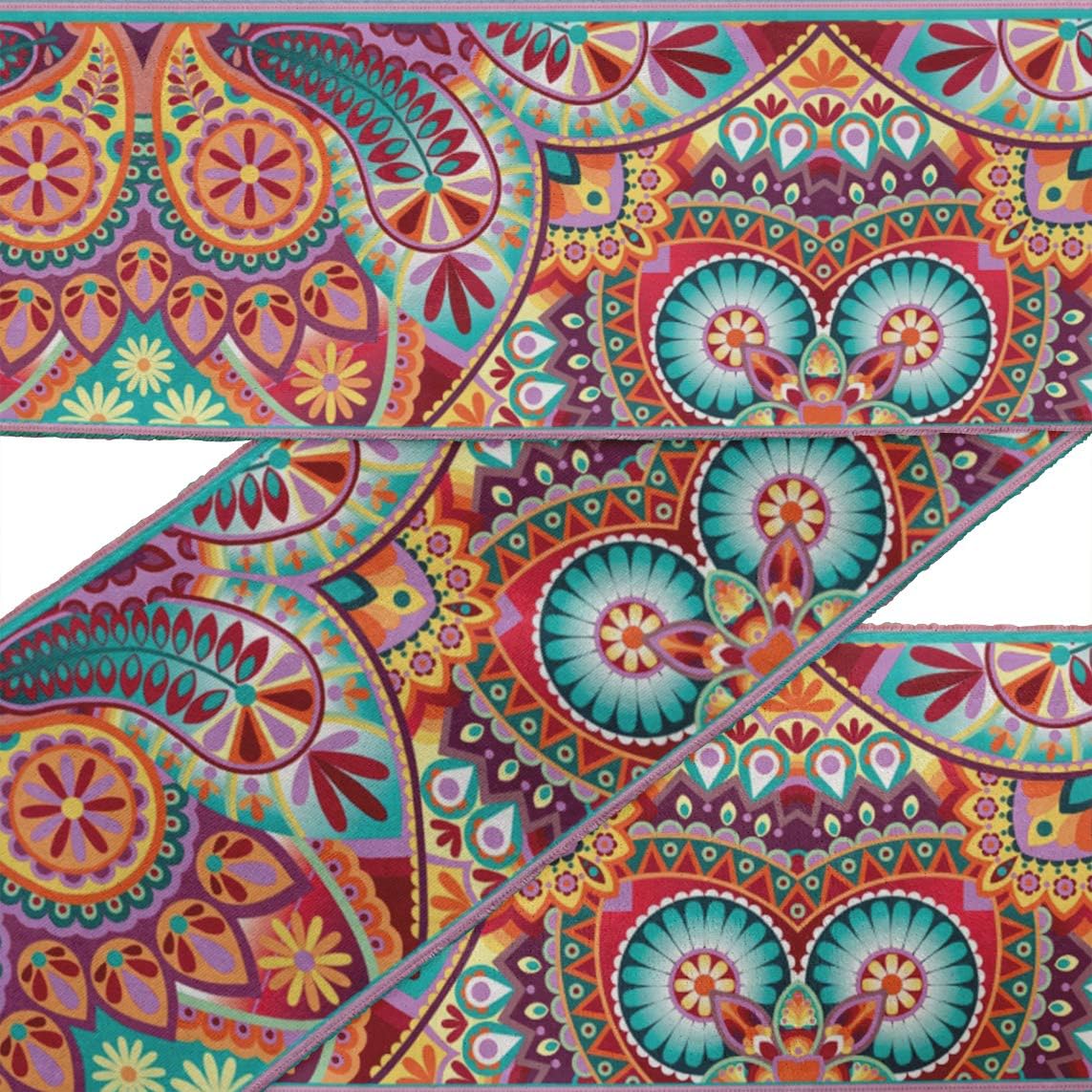 IBA Indianbeautifulart Pink Mandala Kaleidoscope Ribbon Trim Tape Fabric Laces for Crafts Printed Velvet Trim 9 Yards Sewing Accessories 4 Inches