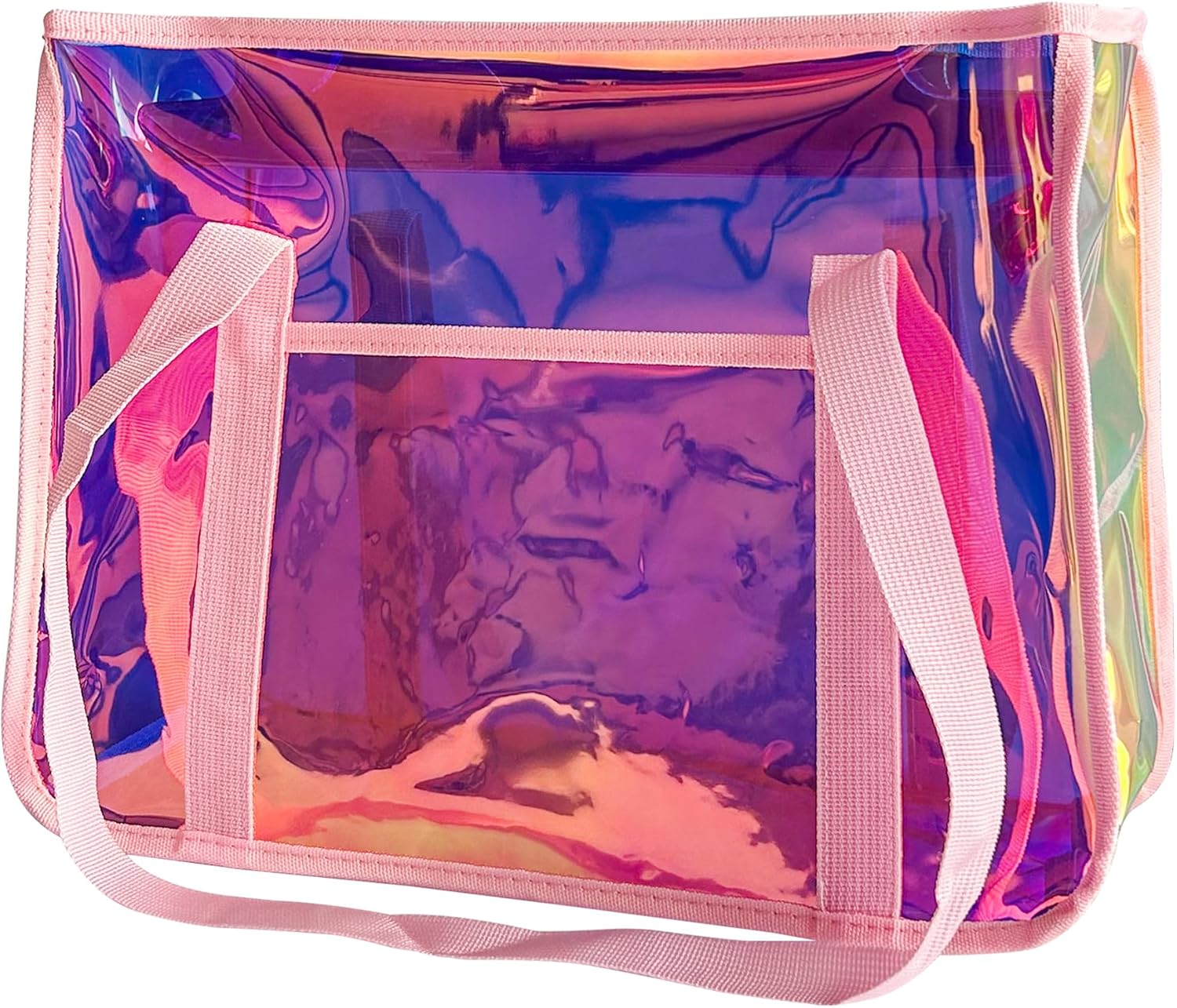 Star-Print Holographic Beach Bag - Waterproof Iridescent PVC Tote for Women, Stadium Approved Clear Tote for Travel