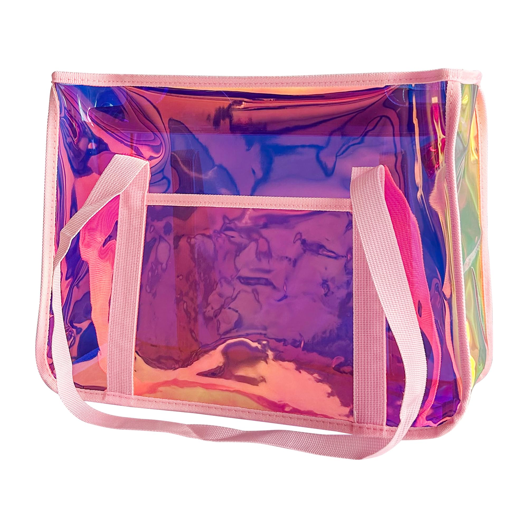 Photo 1 of TotePrint Star-Print Holographic Beach Bag - Waterproof Iridescent PVC Tote for Women, Stadium Approved Clear Tote for Travel (Rose)