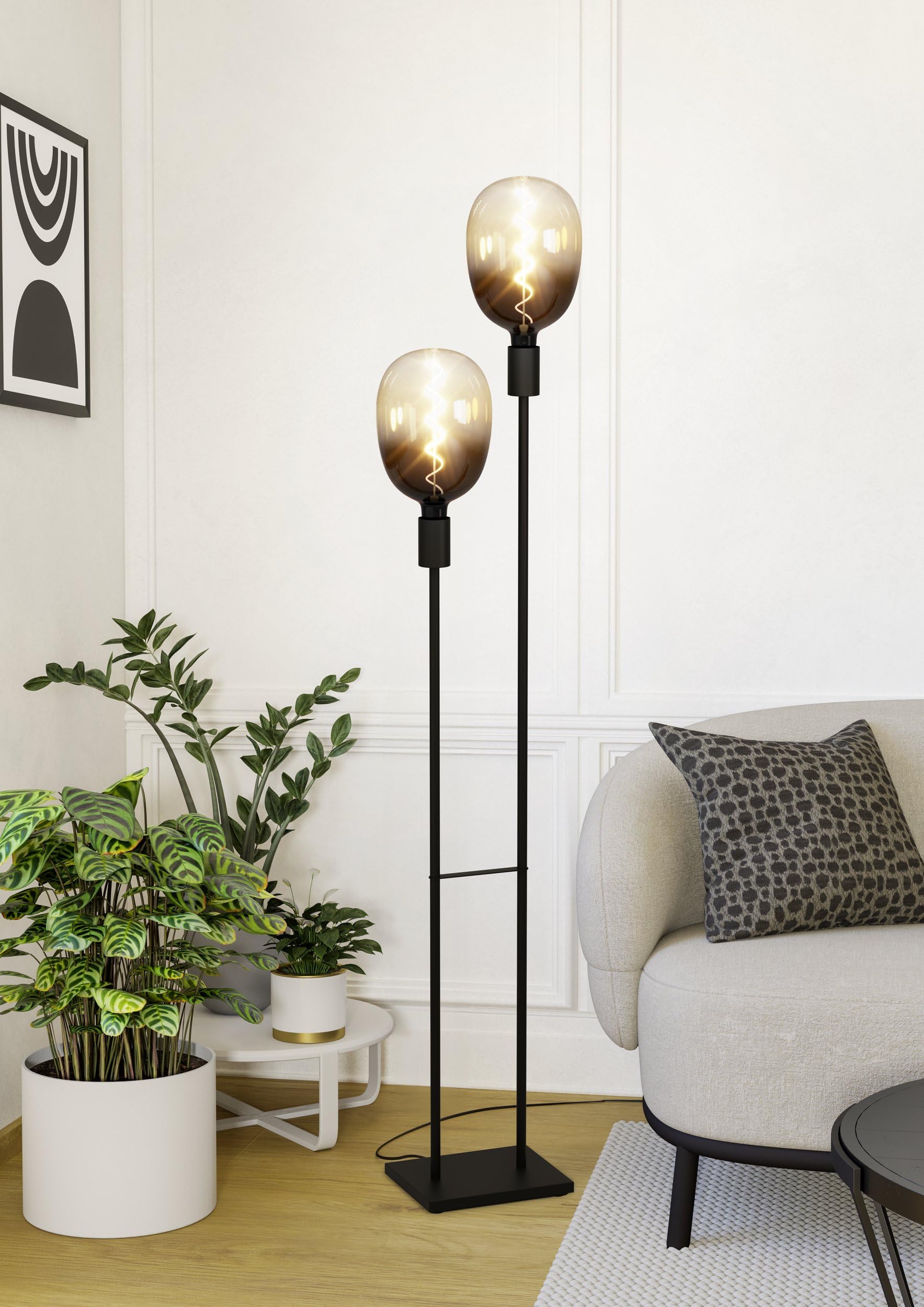 EGLO Lampa stojąca Valdemoro, minimalistyczna lampa podłogowa, metalowa lampa w czerni, lampa do salonu z włącznikiem, lampa do salonu z oprawką E27 na żarówki dekoracyjne