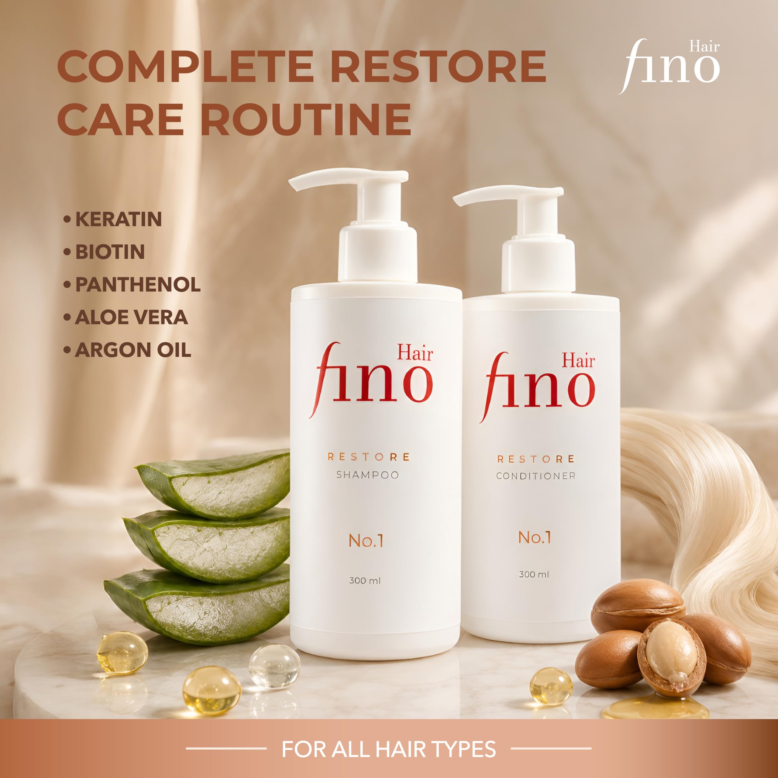 fino Hair Restore - Set shampoo e balsamo n. 1, shampoo e balsamo per capelli danneggiati, con cheratina, biotina e pantenolo, almeno il 97% di origine naturale, senza siliconi e parabeni