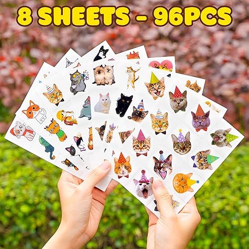 Miniatura 8 de 96 piezas de tatuajes temporales precortados para niños, gatos, gatos, mascotas, suministros de fiesta de cumpleaños, recuerdos, 8 hojas de