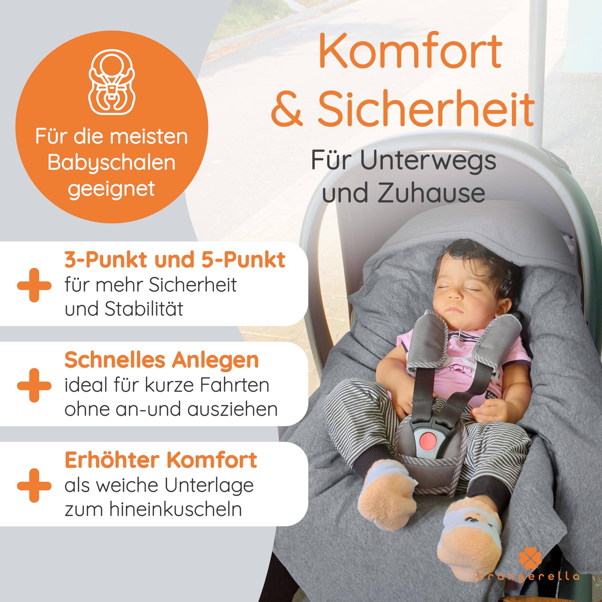 Einschlagdecke Babyschale | Babydecke für Kinderwagen Kindersitze oder Buggy | 100% Baumwolle | Kuscheldecke mit Kapuze | 85 x 85 cm