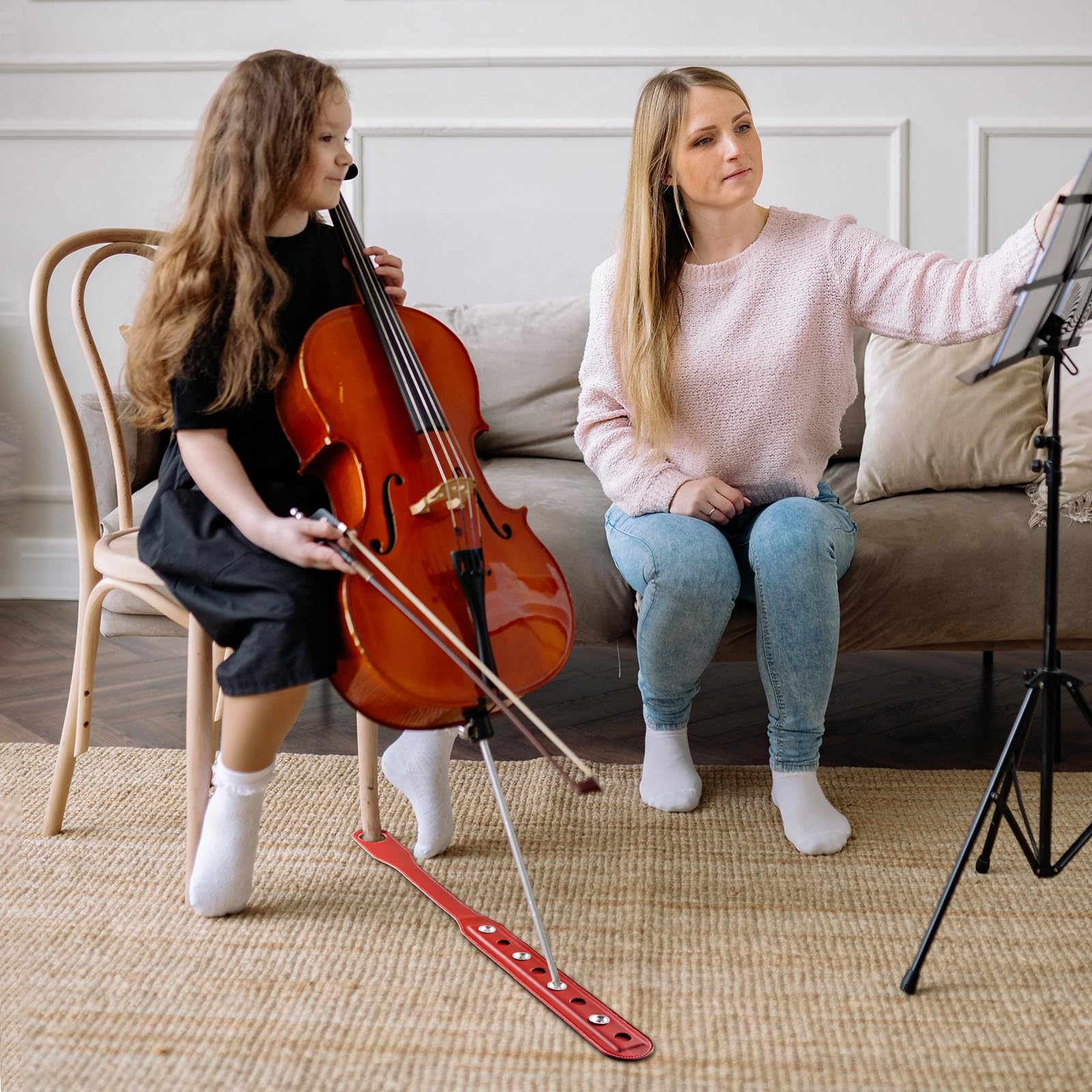Rockhouse Cello Rock Stop Endpin Ankergurt Rutschfester Stopper Rest Halter Ständer Lederpolster mit 8 Spike-Positionen, Braun