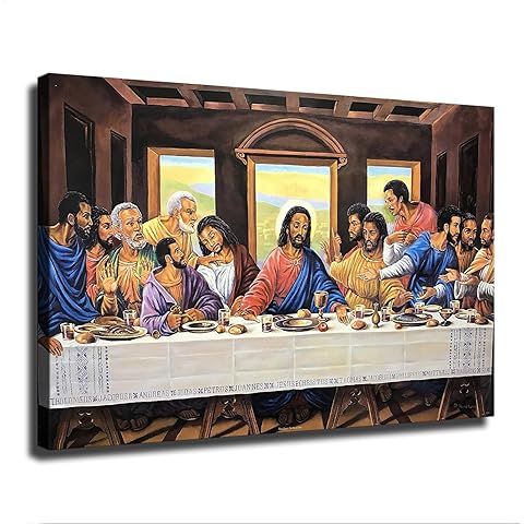 The Last Supper Holy Black Jesus Canvas Poster Modern Aesthetic Picture Wall Art Home Office Decoration Painting Holiday Gift (Framed,08×12inch)