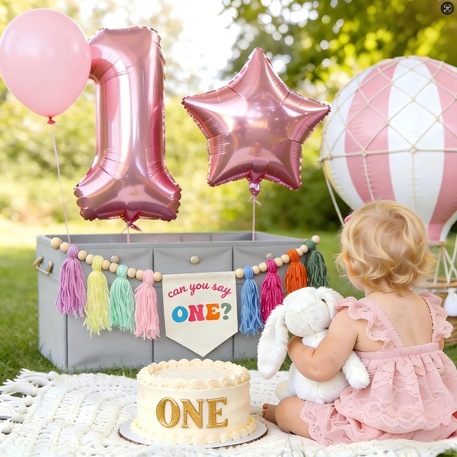 Rachell 1st birthday decorations Can You Say One Highchair Banner, Wall Hanging Banner Garland Decor for Boys Girls Birthday Rachell Teacher Party Supplies Cake Photo Props Baby Shower Decoration