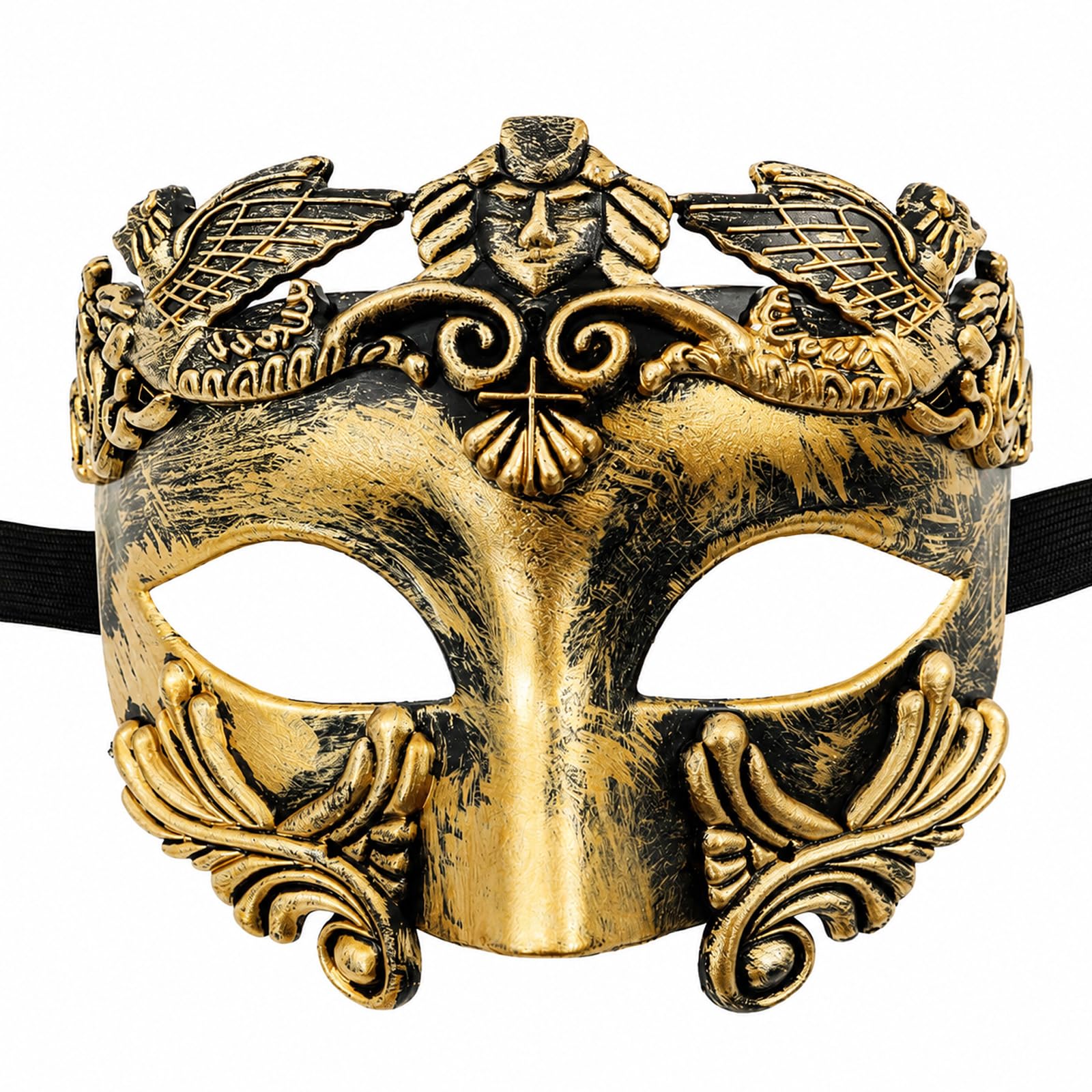 Men's Vintage Half-Face Masquerade Mask, Gold and Black, Greco-Roman Design