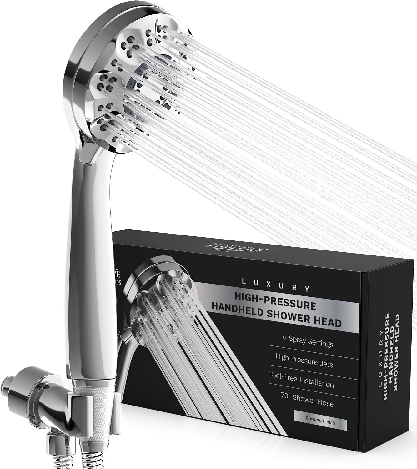Hand Held Shower Head – 6 Spray Settings – High Pressure Shower Head with 70 Inch Hose for Bath - Easy Install with Anti Clog Jets - Detachable Universal Fit for High and Low Water Flow (Chrome)