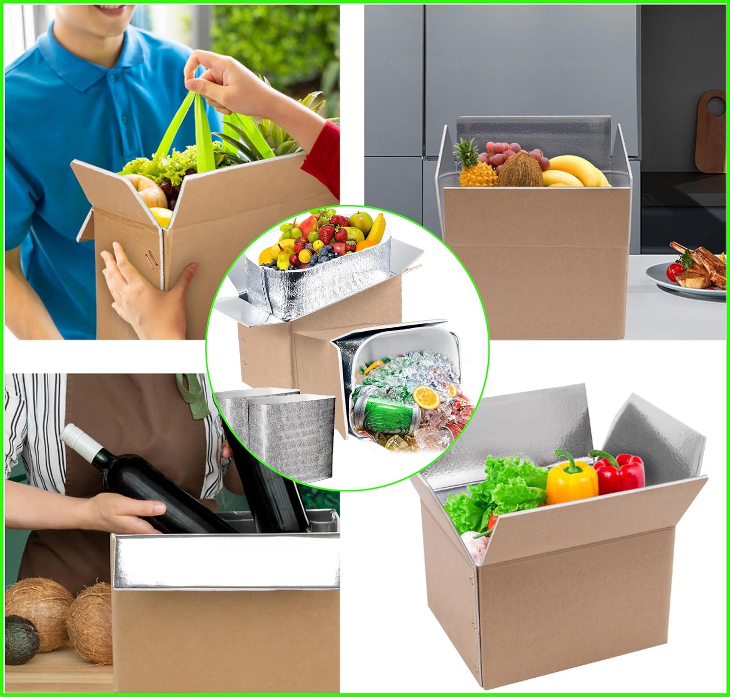 Thermo Chill 2 Packs Large Double Insulated Shipping Box with Aluminum Foil Liner (9.5"X 6.8"X 6") - Keep Fresh-Cold for Frozen Food - Insulated Cooler Box for Packing, Moving, Mailing