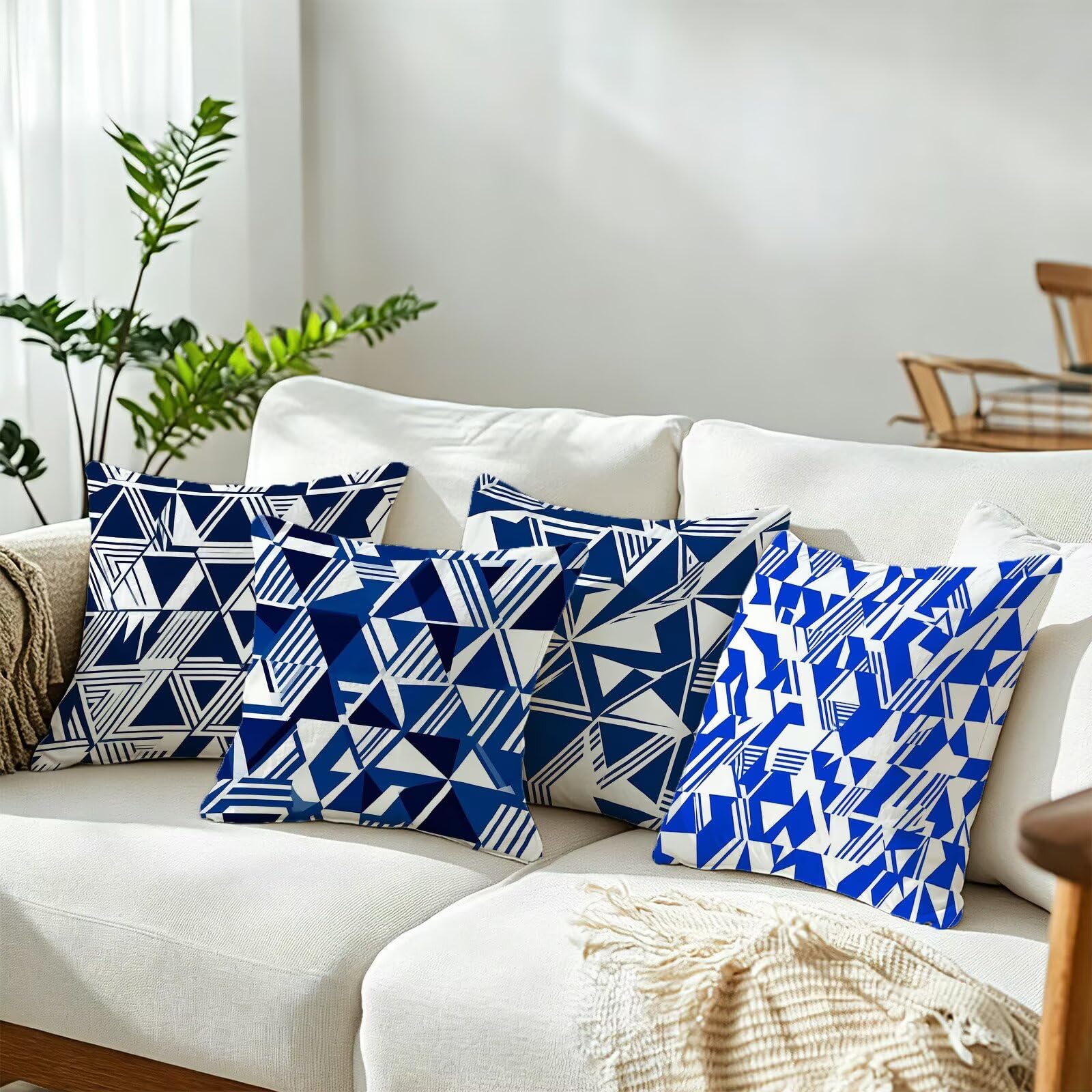 Coussin Exterieur Impermeable Bleu, Taie Oreiller 45x45 Set de 4, Cod-3397