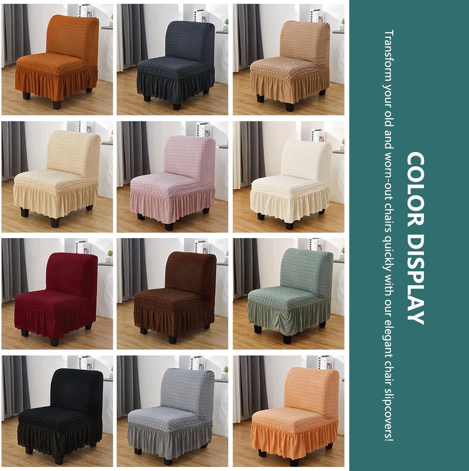 Skirt-Style Armless Chair Cover with 3D Bubble Texture and Non-Slip Edges. Suitable for Various Home Decor Scenarios(5,2pcs)