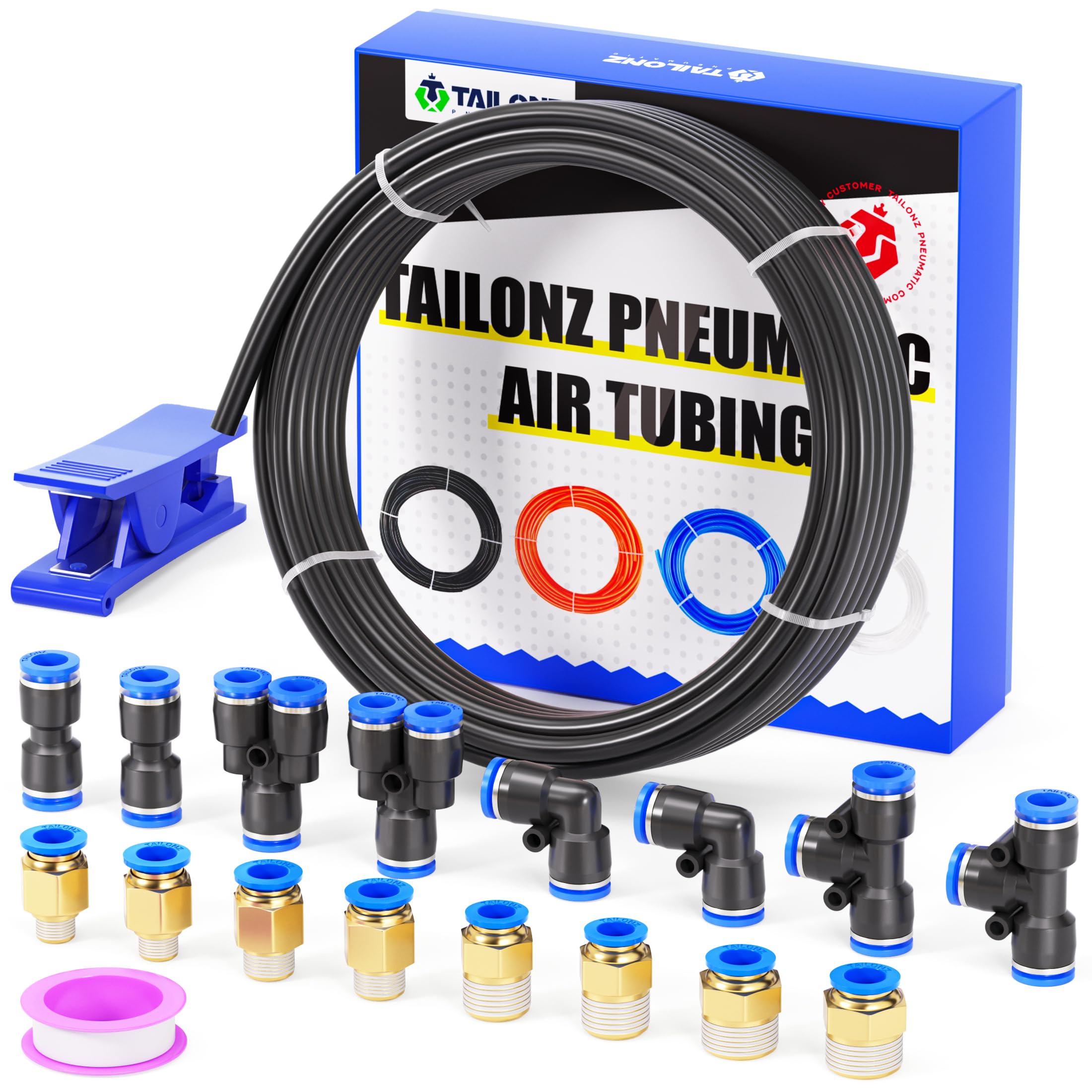 TAILONZ Black 8mm OD 5mm ID PU Air Hose Pipe Tube Kit 10 Meter 32.8ft
