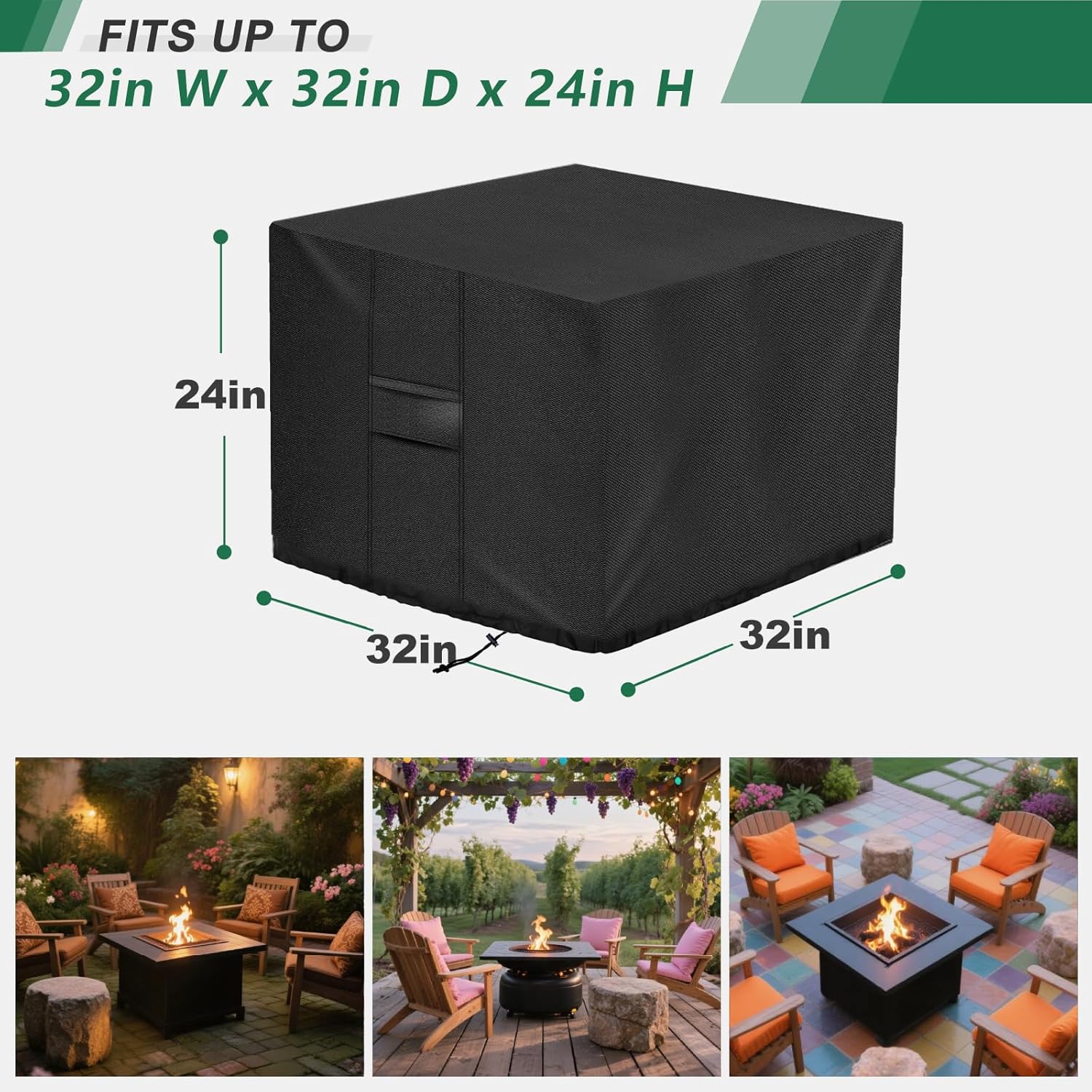 Patio fire pit Covers,600D Heavy Duty and Waterproof Outdoor Garden Patio Furniture Covers Fits Up to 32W x 32D x 24H inches