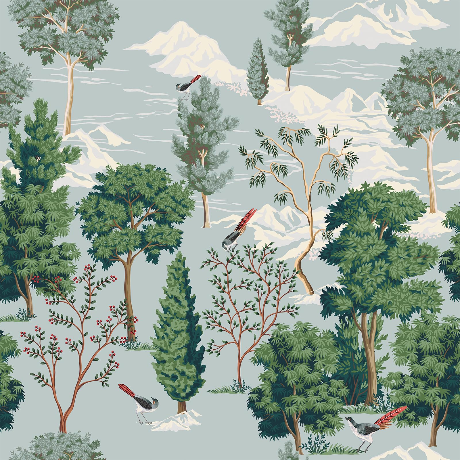 VEELIKE 和風 壁紙 シール 剥がせる 山林の鳥 壁紙シート リメイクシート 防水 耐熱 44.5×300cm シールタイプ カッティングシート リフォームシート ウォール ステッカー 壁紙クロス 襖 ふすま紙 厚手 難燃 のり付き はがせる 補修 装飾 賃貸ok テーブル トイレ 壁腰 背景 机 食器棚 天板 DIY インテリア デコレーション おしゃれ 和バタン ブルー グリーン 緑