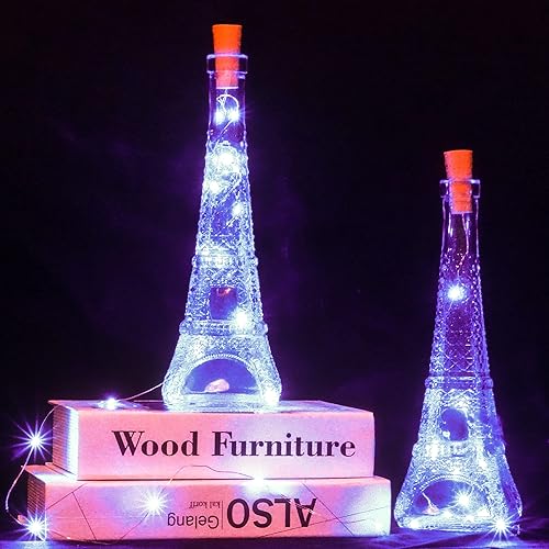 Miniatura 6 de 12 paquetes de 20 luces LED para botella de vino con corcho, luces de corcho de alambre plateado que funcionan con pilas, mini tira de luces de