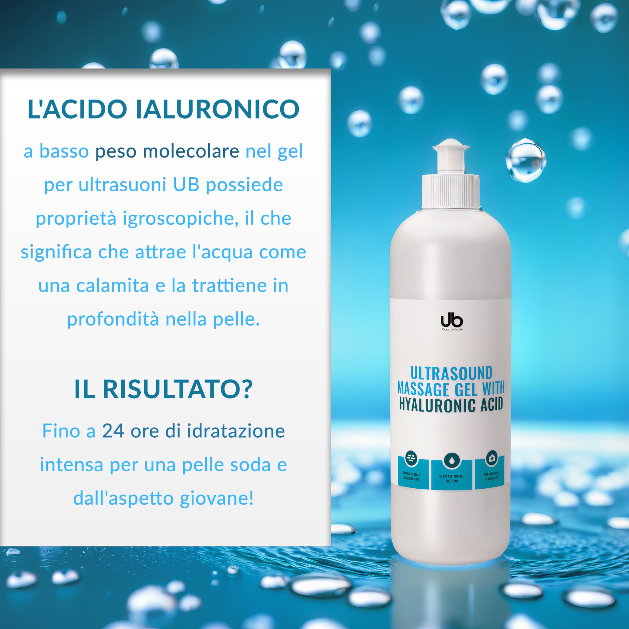 UB Gel con Acido Ialuronico per Ultrasuoni, Cavitazione e Trattamenti Microcorrente Viso – Gel Conduttore per Radiofrequenza, Massaggi Anticellulite ed Elettrostimolatore – Efficacia da Professionisti