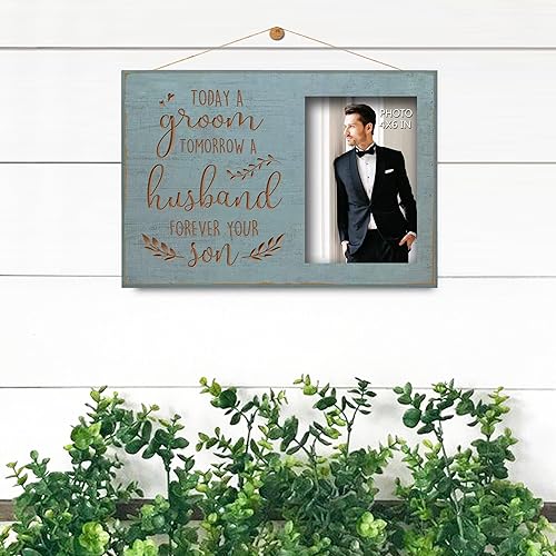 Miniatura 3 de Yudarte Today A Groom, Tomorrow A Husband, Forever Your Son - Marco de fotos tallado de madera verde azulado grabada de 4 x 6 pulgadas, regalo de