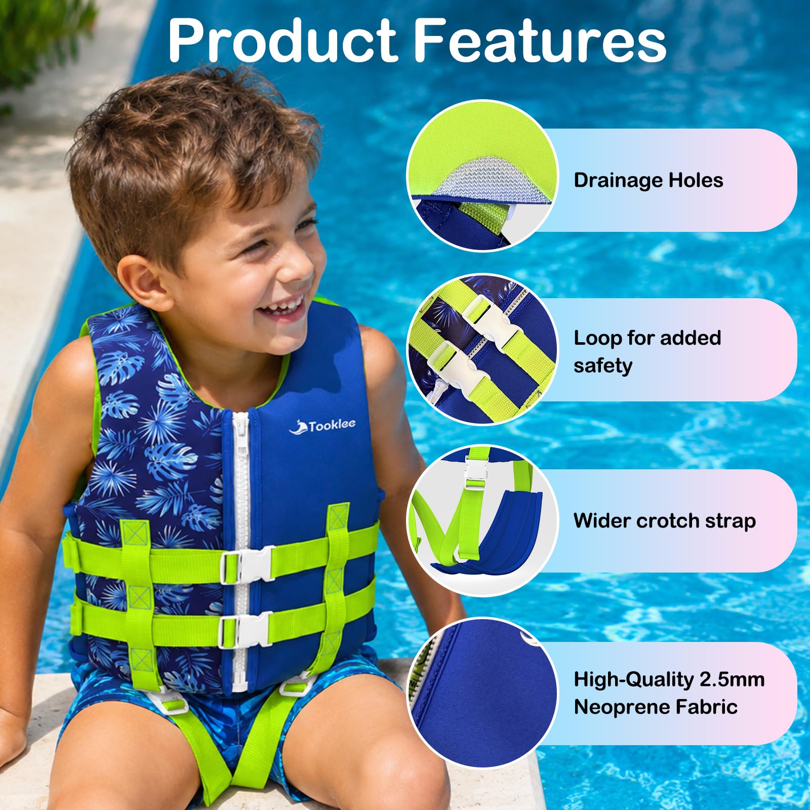 Gilet da Nuoto per Bambini, Ad Alta Galleggiabilità, Con Cinghia Di Sicurezza Regolabile, Testato TÜV e sicuro, Comfort in Neoprene Morbido, Cinghia Sottogamba Allargata, Struttura Resistente