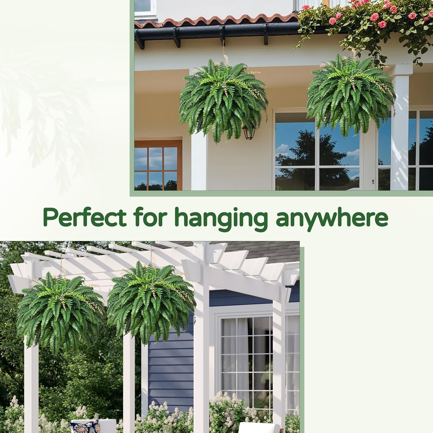 2 Pack Large 88 Leaves Artificial Ferns for Outdoors Look Real, Fake Large Faux Boston Ferns for Outdoor Planter Realistic UV Resistant Artificial Fake Plants for Porch Patio Hanging 47 inch