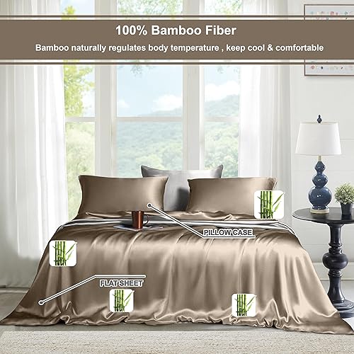 Miniatura 2 de THE LINEN COMPANY Juego de sábanas de viscosa de bambú refrescante de 4 piezas, tamaño Queen, juego de sábanas de viscosa suave y sedosa de bambú,