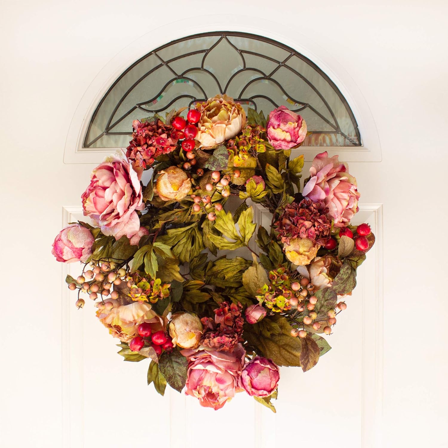 Nearly Natural 24in. Peony Hydrangea Wreath