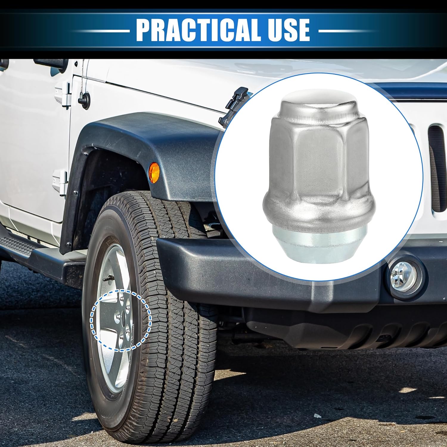 20 Pcs Wheel Lug Nuts Compatible for Jeep Wrangler Liberty for Dodge Challenger, Durable Carbon Steel Silver Tone Tire Lugnuts