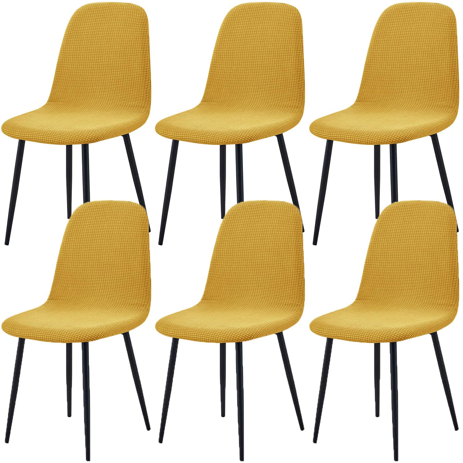 HACLEN Stretch Shell Chair Covers for Dining Chairs, Soft Jacquard Mid Century Modern Chair Protector, Washable Wrinkle-Free Armless Chair Slipcovers (Yellow,Set of 6)