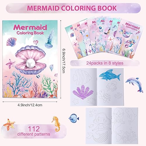 Miniatura 2 de Juego de 24 libros para colorear de sirena recuerdos de fiesta para niños bajo el mar juego de libros para colorear de vida marina mini folletos de