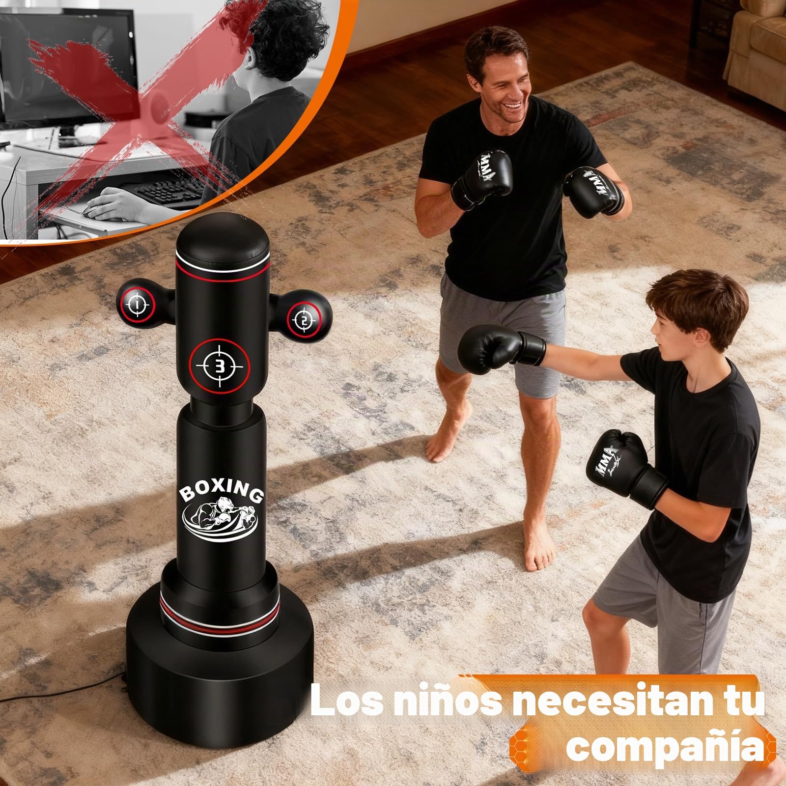 NZQXJXZ Saco de Boxeo de pie para Adulto, 180cm Saco Boxe Independiente con Guantes de Boxeo, Bomba, Cuerda para Saltar y Pelota de Reflejos, Sacos de Boxe Inflable para Karate MMA Taekwondo Fitness