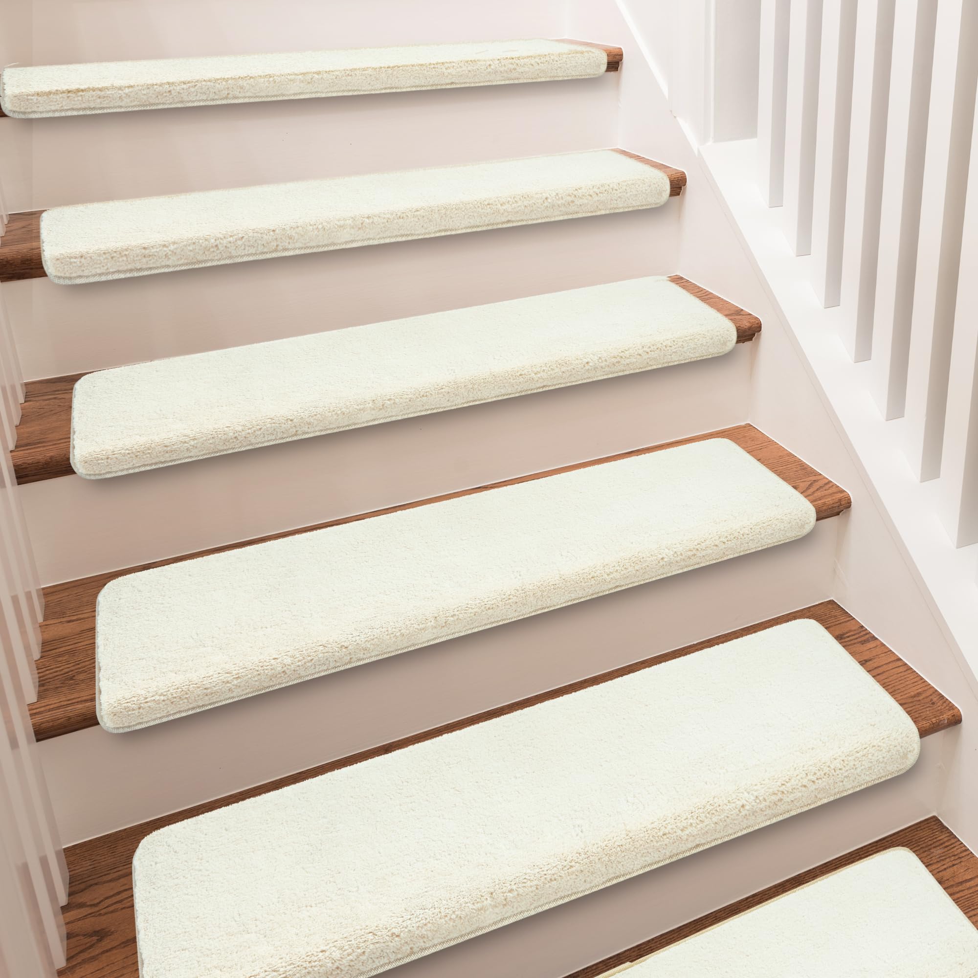 PURE ERA Carpet Stair Treads Ultra Plush 9.5" X 30"Soft Bullnose Indoor Stair Protectors Pet-Friendly Non-Slip Skid Resistant Tape Free Washable
