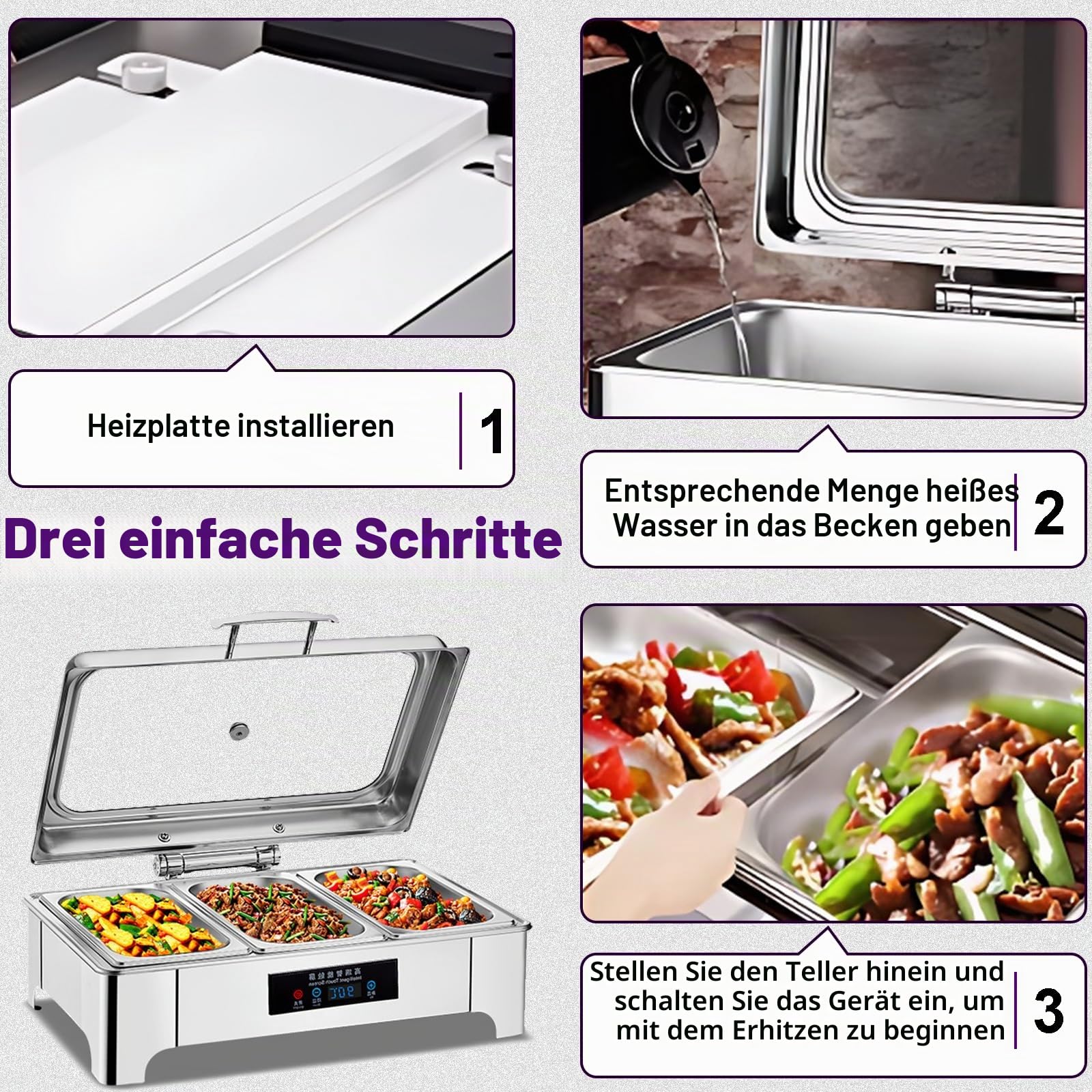 Chafing Dish Elektrisch, Einstellbare Temperatur 35-90℃(B,1/3 Pan)
