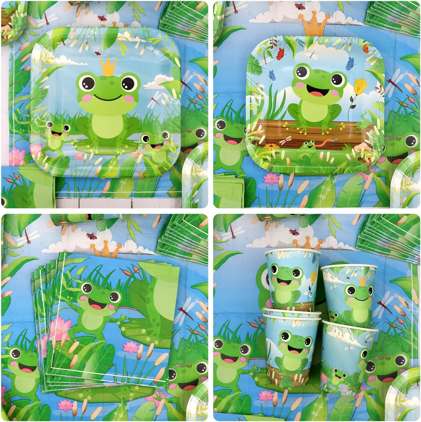 Frog Birthday Party Decorations - Frog Party Supplies including Banner, Plate, Cake Topper, Cup, Napkin, Balloon, Tablecloth for Frog Party Decoration - Serves 20 (B)