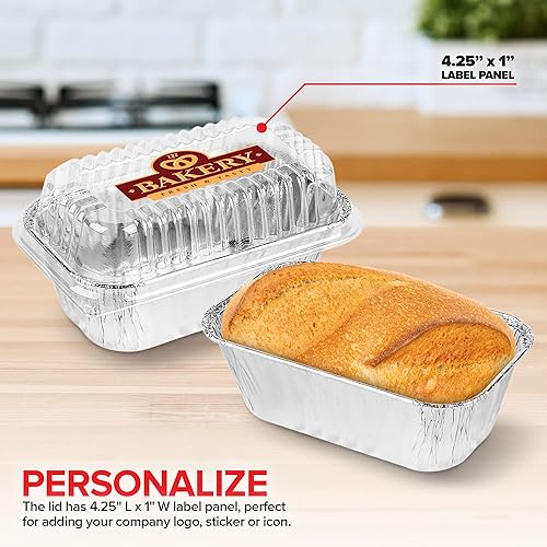 Miniatura 6 de Stock Your Home Mini moldes desechables de aluminio con tapas 1 libra paquete de 50 latas de plástico nuevas y mejoradas con tapa de cúpula para