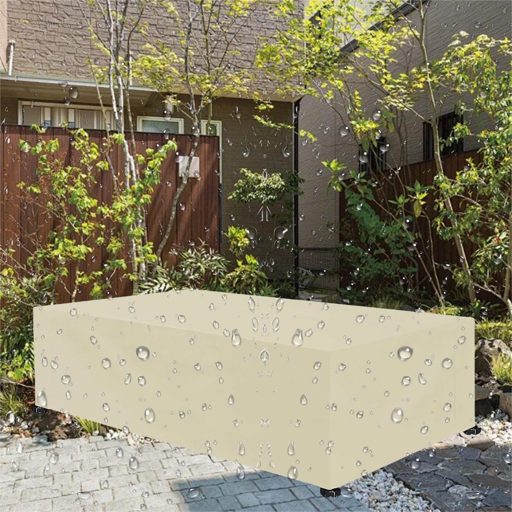 Xueqxue Beige 420D Heavy Duty Oxford Fabric 90 X 170 X 90 Cm(L X W X H) Waterproof, Windproof, Anti-Uv, Fade Resistant, Patio Set Cover, Garden Table Cover, For Garden Table Chair Sofa,