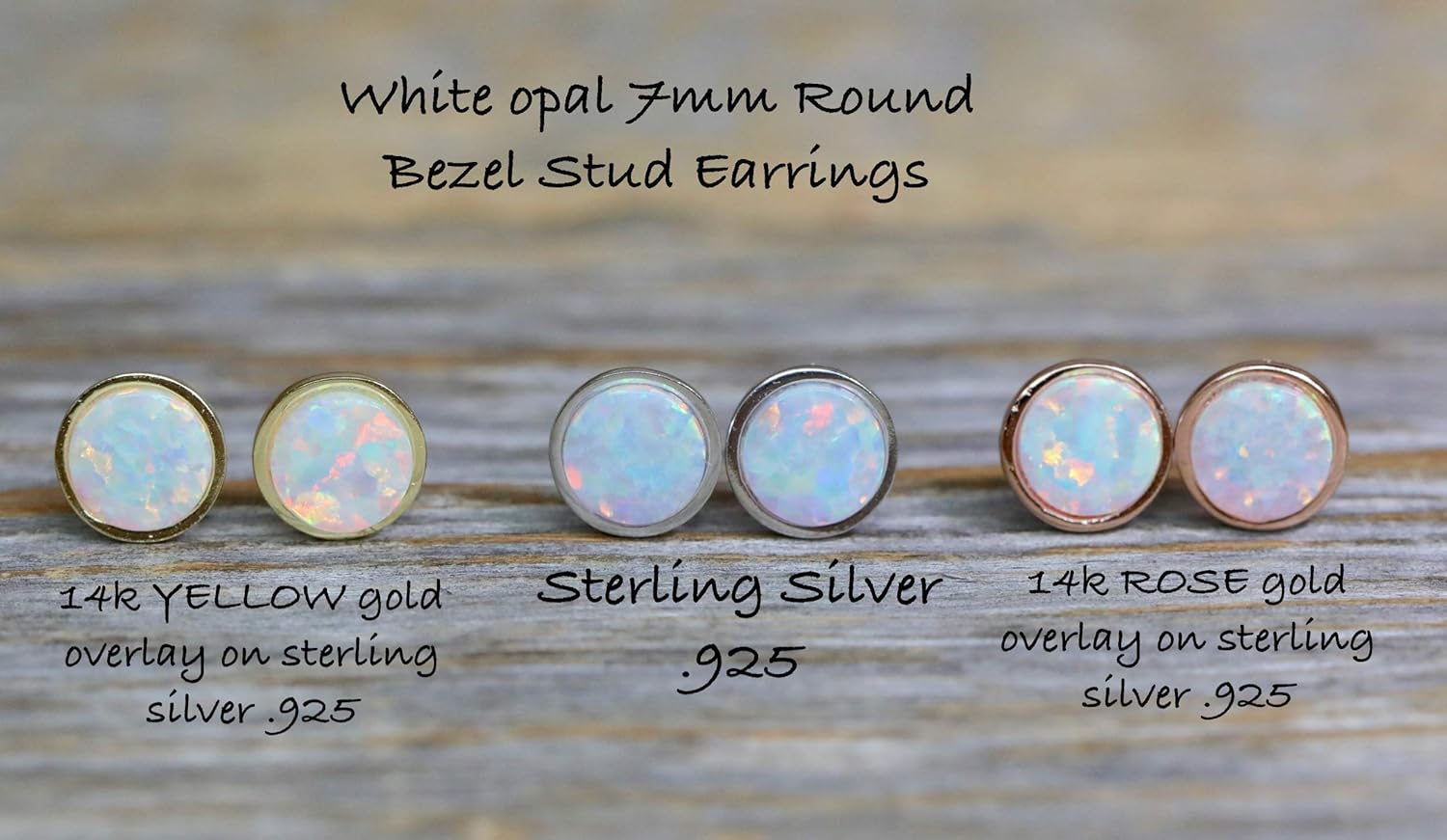 White Opal Round Sterling Silver Stud Earrings- 7mm- Women's Jewelry-Gift Idea-October Birthstone Birthday-Holiday - Image 3
