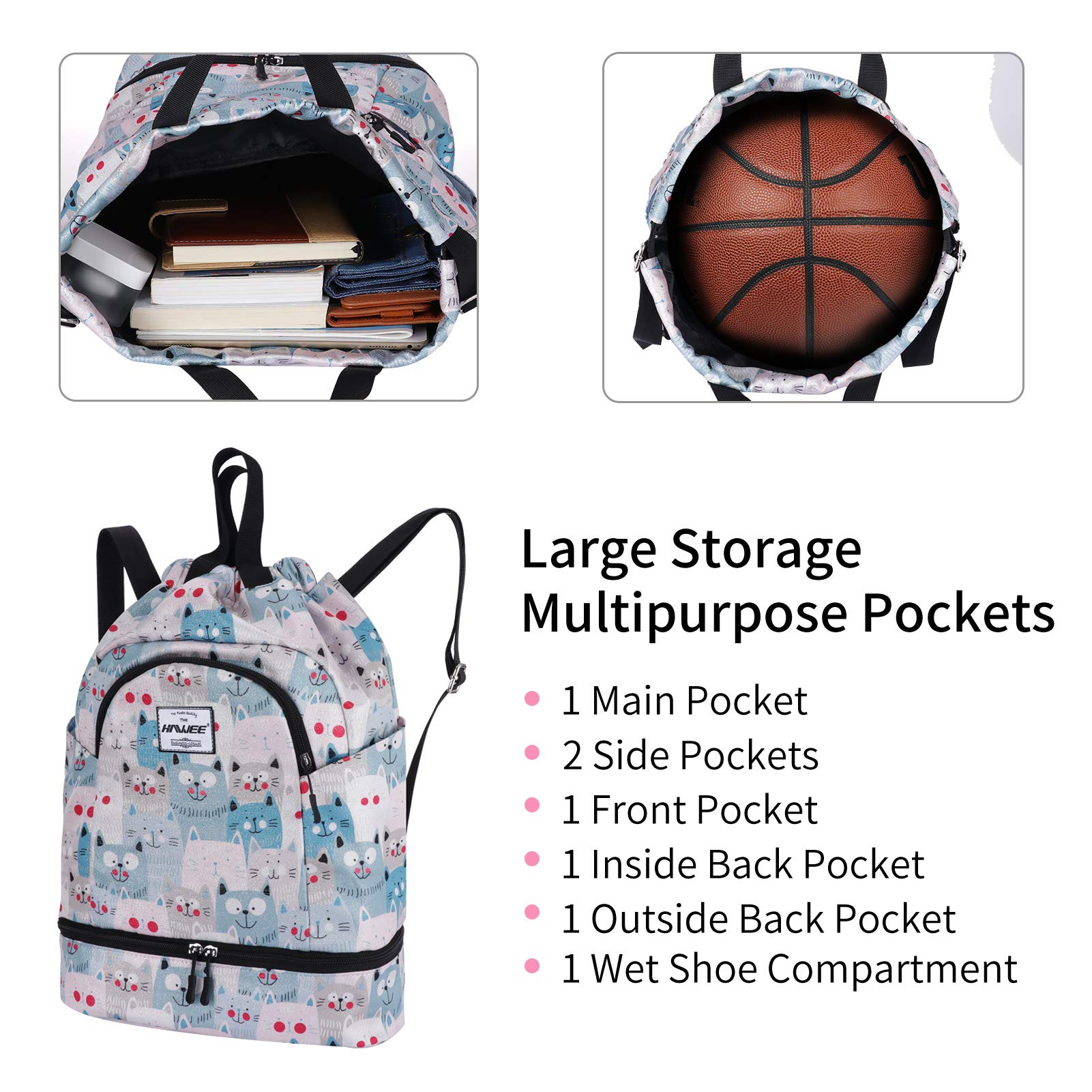 Impermeable Casual Mochila con Cordón Grande Deporte Bolso de Gimnasia Mochila de Cuerda Unisex para Mujer Hombre Vida Cotidiana Aire Libre Yoga Escuela Nadar Playa - 4