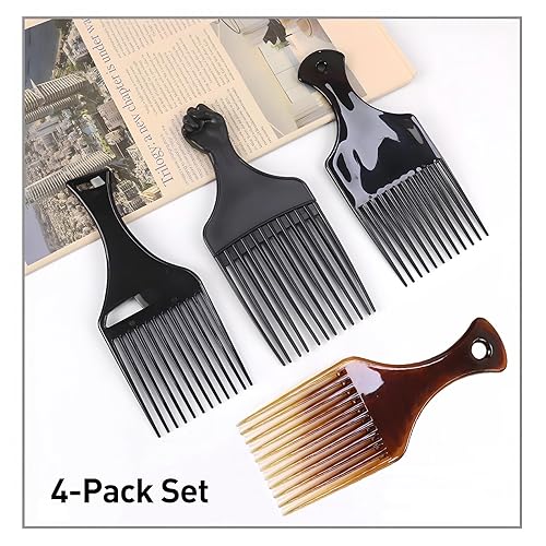 Miniatura 7 de Paquete de 4 peines de plástico con dientes anchos para peinar, desenredar, añadir volumen, adecuados para cabello largo, rizado, grueso, pelucas y