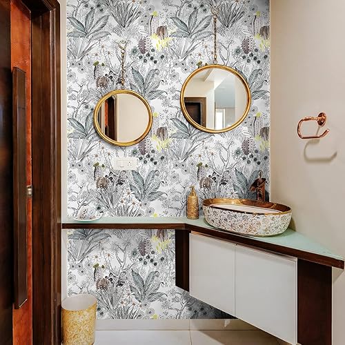 Miniatura 6 de Wudnaye Papel tapiz floral gris para despegar y pegar, papel de contacto vintage de 17.7 x 196.8 pulgadas, papel tapiz autoadhesivo de flores, papel